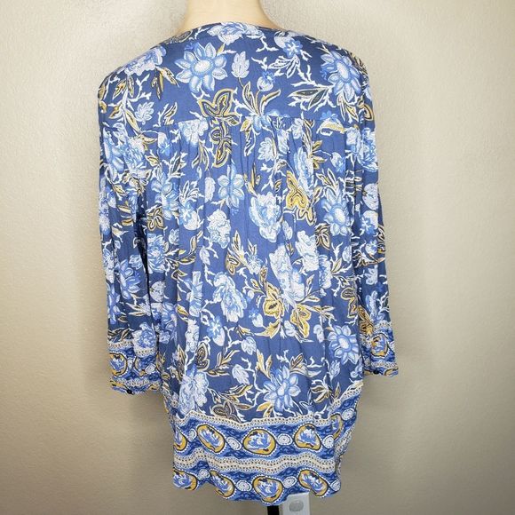 Lucky Brand Floral Print Peasant Top Large Blue Viscose - Picture 3 of 7